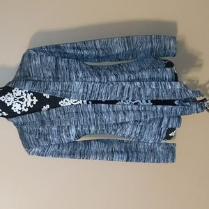 Ladies Ambiance Apparel Black & white L/S Waterfall Open front Cardigan …